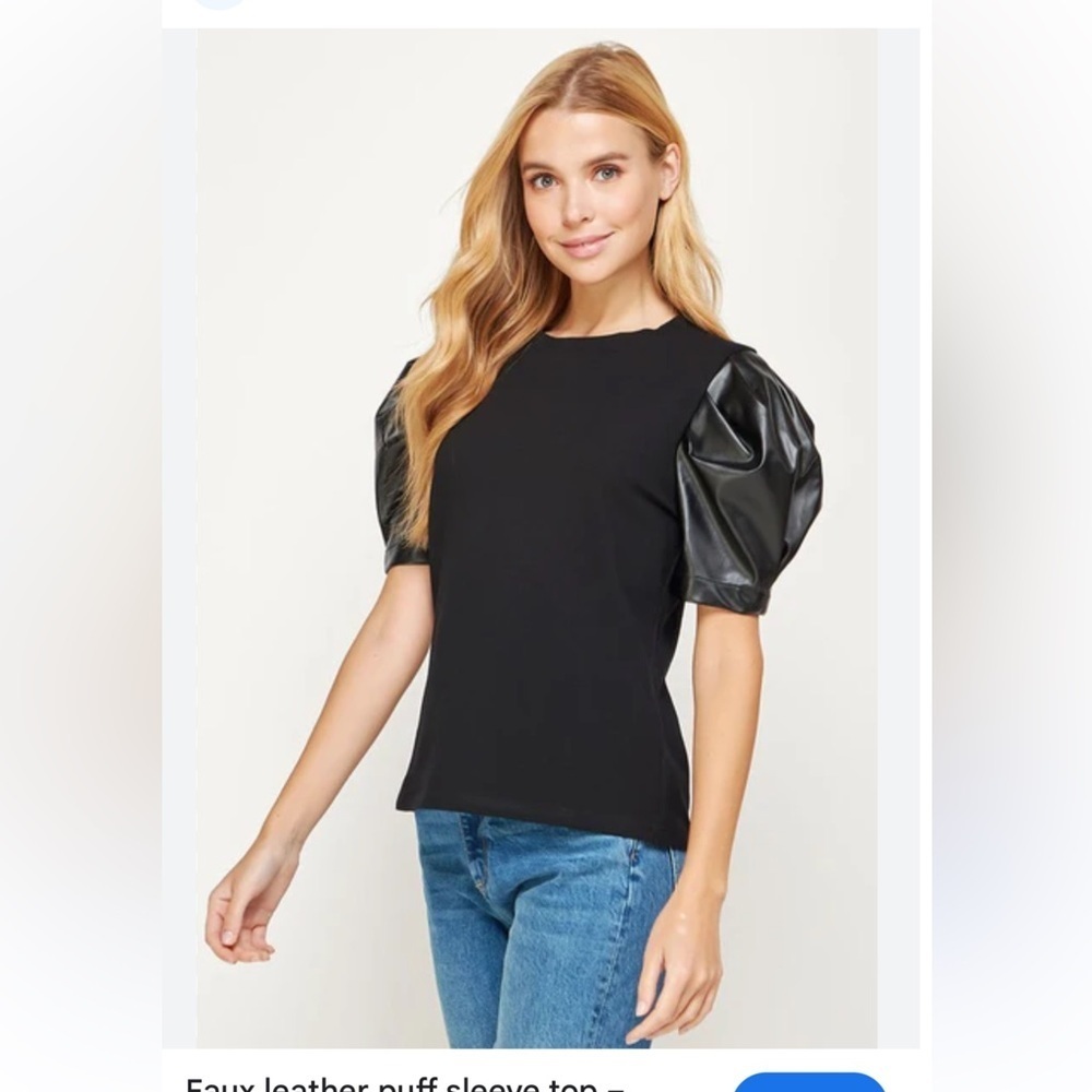 Anthropology S Elegant Black Women's Top with Faux Leather Sleeves